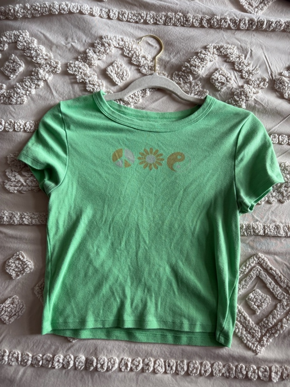 American Eagle Outfitters Mint Green Short Sleeve Tee with Gold Graphic
